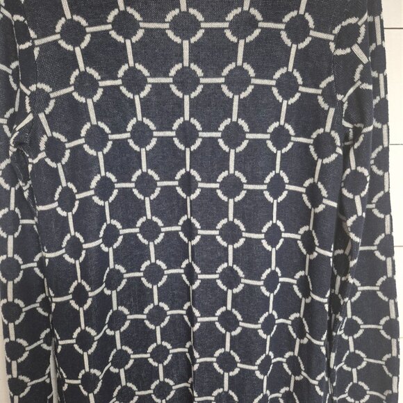 C by Bloomingdales Navy & White Chain Pattern Open Front Cardigan With Green Tri - Picture 6 of 7